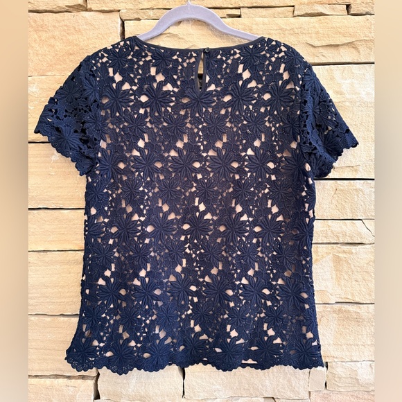 Elegant Black Cotton Lace Talbots Top with Nude Lining. Cap sleeves - Picture 5 of 5